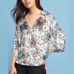 Anthropologie Floral Velvet Blouse